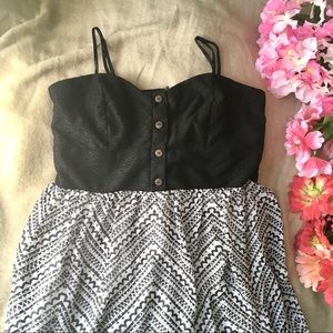 Lace Button Front Dress with Patterned Skirt